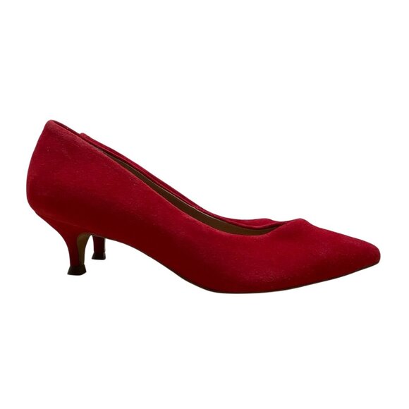 Vionic Red Suede Josie Orthotic Kitten Heel Pointed Toe Pumps Size 5 - Picture 1 of 8